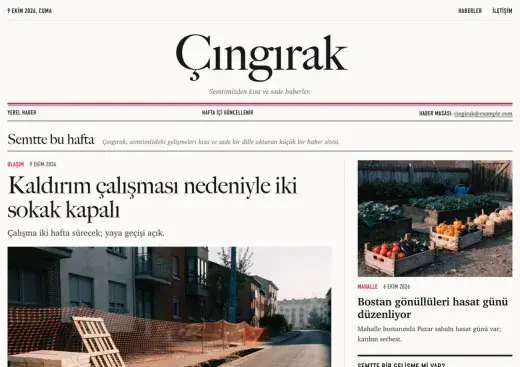 Çıngırak örnek sitesi: yerel bir haber sitesi için kurgusal ana sayfa