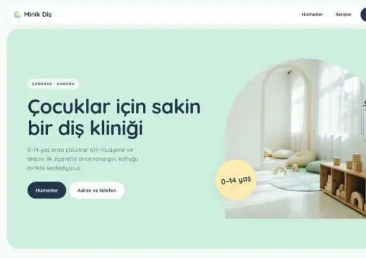 Minik Diş örnek sitesi: Ankara'da bir çocuk diş kliniği için kurgusal ana sayfa