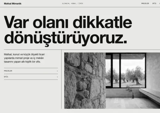 Mafsal Mimarlık örnek sitesi: İzmir'de bir mimarlık ofisi için kurgusal ana sayfa