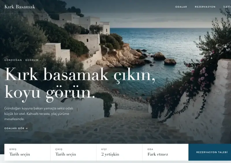 Kırk Basamak örnek sitesi: Bodrum'da bir butik otel için kurgusal ana sayfa